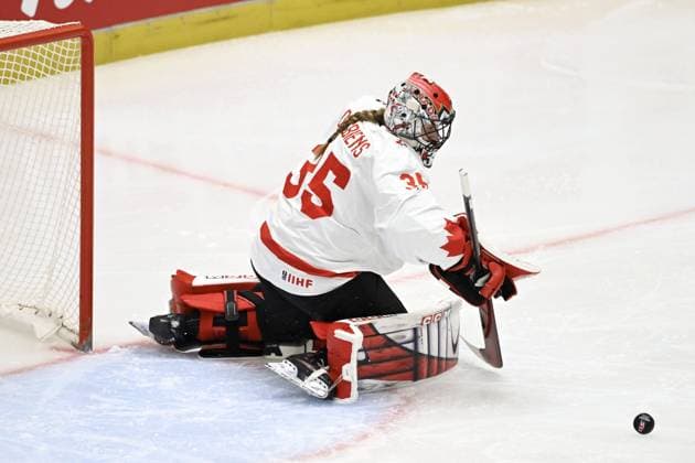 Canada s goalkeeper Ann-Renee Desbiens during the IIHF Women s Ice hockey, Eishockey World Championship, WM, Weltmeisterschaft final match between USA and Canada in Ceske Budejovice, Czechia, on April 20, 2025. Ceske Budejovice Czechia LKFTJK20250420191713AYUQ  Copyright: xEmmixKorhonenx LKFTJK20250420191713AYUQ