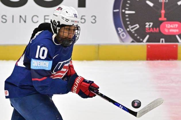 Laila Edwards of USA in action during the Ice hockey, Eishockey IIHF WomenÂ s World Championship, WM, Weltmeisterschaft the gold medal match USA vs Canada, Ceske Budejovice, Czech Republic, April 20, 2025. (CTKxPhoto VaclavxPancer) CTKPhotoP2025042004266  CTKPhotoP2025042004266