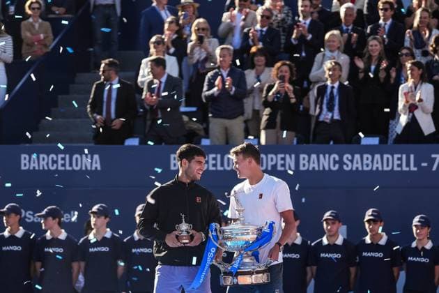 April 20, 2025, Barcelona, Barcelona, Spain: Holger Rune of Denmark celebrating after win the final between Carlos Alcaraz of Spain on Barcelona Open Banc Sabadell Trofeo Conde de Godo on April 20, 2025 in Barcelona, Spain. Barcelona Spain - ZUMAs316 20250420_znp_s316_156 Copyright: xMartixSeguraxRamonedax