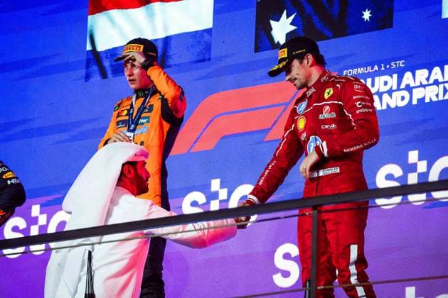 F1 - SAUDI ARABIAN GRAND PRIX 2025 BEN SULAYEM Mohammed (uae), President of the FIA, LECLERC Charles (mco), Scuderia Ferrari SF-25, portrait during the Formula 1 STC Saudi Arabian Grand Prix 2025, 5th round of the 2025 FIA Formula One World Championship, WM, Weltmeisterschaft from April 18 to 20, 2025 on the Jeddah Corniche Circuit, in Jeddah, Saudi Arabia - JeddahSaudi Arabia Copyright: xFLORENTxGOODENx