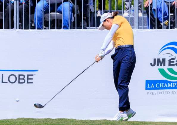 April 20, 2025, Tarzana, California, USA: Minjee Lee tees off to start the final round of the JM Eagle LA Championship presented by Plastpro Sunday April 20, 2025 at El Caballero Country Club in Tarzana, California. JAVIER ROJAS PI Tarzana USA - ZUMAp124 20250420_zaa_p124_001 Copyright: xJavierxRojasx