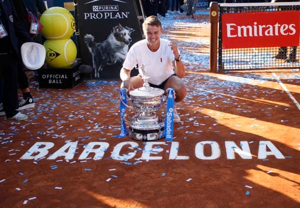 April 20, 2025, Sabadell, Barcelona, Spain: Barcelona Spain 20.04.2025 Holger Rune (Denmark) poses with the Barcelona Open title in the match between Carlos Alcaraz (Spain) and Holger Rune (Denmark) during the Day 7 of the Barcelona Open Banc Sabadell Godo on 20 April 2025 in Barcelona. Sabadell Spain - ZUMAu50_ 20250420_zsp_u50_021 Copyright: xXavixUrgelesx