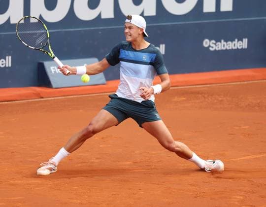 April 20, 2025, Sabadell, Barcelona, Spain: Barcelona Spain 20.04.2025 Holger Rune (Denmark) control the ball in the match between Carlos Alcaraz (Spain) and Holger Rune (Denmark) during the Day 7 of the Barcelona Open Banc Sabadell Godo on 20 April 2025 in Barcelona. Sabadell Spain - ZUMAu50_ 20250420_zsp_u50_066 Copyright: xXavixUrgelesx