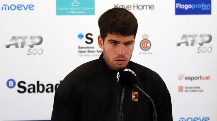 April 20, 2025, Sabadell, Barcelona, Spain: Barcelona Spain 20.04.2025 Carlos Alcaraz (Spain) speak in the match between Carlos Alcaraz (Spain) and Holger Rune (Denmark) during the Day 7 of the Barcelona Open Banc Sabadell Godo on 20 April 2025 in Barcelona. Sabadell Spain - ZUMAu50_ 20250420_zsp_u50_156 Copyright: xXavixUrgelesx