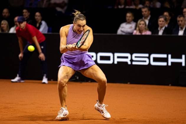 In the picture Aryna Sabalenka Final Aryna Sabalenka vs Jelena Ostapenko LAT GER, Porsche Tennis Grand Prix GP Stuttgart 2025, WTA500, 21 04 2025 GER, Porsche Tennis Grand Prix GP Stuttgart 2025, WTA500, 21 04 2025 Stuttgart Copyright: xEibner-Pressefoto RogerxBuerkex EP