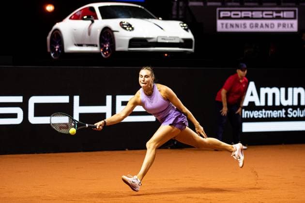 In the picture Aryna Sabalenka Final Aryna Sabalenka vs Jelena Ostapenko LAT GER, Porsche Tennis Grand Prix GP Stuttgart 2025, WTA500, 21 04 2025 GER, Porsche Tennis Grand Prix GP Stuttgart 2025, WTA500, 21 04 2025 Stuttgart Copyright: xEibner-Pressefoto RogerxBuerkex EP