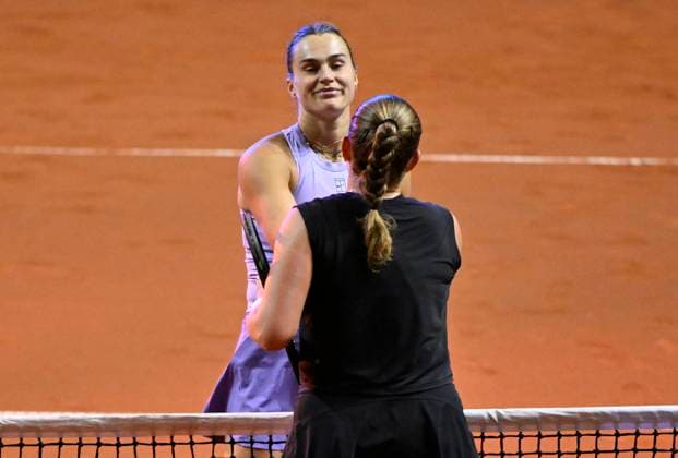 Aryna Sabalenka BLR congratulates Jelena Ostapenko LAT on winning the match Gesture Gesture Tennis Womens Porsche Cup Porsche Tennis Grand Prix GP Stuttgart 2025 Porsche Arena 21 04 2024 DFL REGULATIONS PROHIBIT ANY USE OF PHOTOGRAPHS AS IMAGE SEQUENCES AND OR QUASI VIDEO Tennis Womens Porsche Cup Porsche Tennis Grand Prix GP Stuttgart 2025