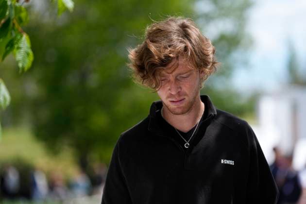 April 21, 2025, Madrid, Madrid, SPAIN: Andrey Rublev during the Mutua Madrid Open 2025, ATP, Tennis Herren Masters 1000 and WTA, Tennis Damen 1000, tennis tournament celebrated at Caja Magica on April 21, 2025 in Madrid, Spain. Madrid SPAIN - ZUMAa181 20250421_zaa_a181_023 Copyright: xOscarxJ.xBarrosox