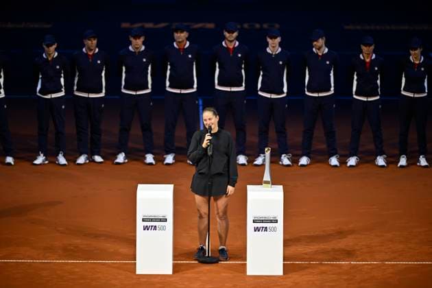 Award ceremony, honoring Jelena Ostapenko LAT Tennis Ladies Porsche Cup Porsche Tennis Grand Prix GP Stuttgart 2025 Porsche Arena 21 04 2024 DFL REGULATIONS PROHIBIT ANY USE OF PHOTOGRAPHS AS IMAGE SEQUENCES AND OR QUASI VIDEO Tennis Ladies Porsche Cup Porsche Tennis Grand Prix GP Stuttgart 2025