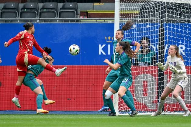 CUP FINAL STANDARD VS RSC ANDERLECHT Mariam Abdulai Toloba (7) of Standard pictured in a duel with Stefania Vatafu (10) of Anderlecht, Laura De Neve (8) of Anderlecht, Silke Vanwynsberghe (21) of Anderlecht and goalkeeper Aude Waldbillig (71) of Anderlecht during a female soccer game between Standard Femina de Liege and RSC Anderlecht in the Belgian Cup Final competition , on Monday 21 April 2025 in Leuven , BELGIUM . PHOTO SPORTPIX Sevil Oktem Leuven BELGIUM  Copyright: xSevilxOktemx 20250421DC2_9902