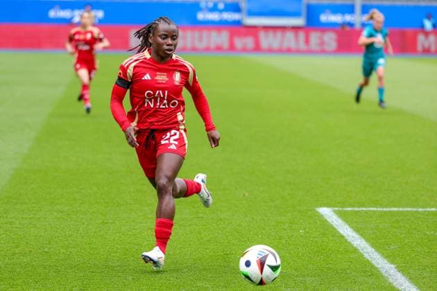 CUP FINAL STANDARD VS RSC ANDERLECHT Welma Fon (22) of Standard pictured during a female soccer game between Standard Femina de Liege and RSC Anderlecht in the Belgian Cup Final competition , on Monday 21 April 2025 in Leuven, Belgium . PHOTO SPORTPIX SEVIL OKTEM Leuven BELGIUM  Copyright: xSportpix.bex xSevilxOktemxSevilxOktemx