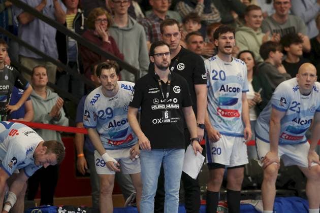 21 04 2025, Men, Handball, Season 2024 2025, 2 Handball Bundesliga, 28 Matchday TV Grosswallstadt TSV GWD Minden Andre Lohrbach Coach, TV Grosswallstadt Elsenfeld Untermainhalle Bayern Germany