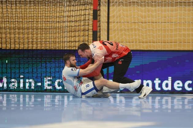 21 04 2025, Men, Handball, Season 2024 2025, 2 Handball Bundesliga, 28 Matchday TV Grosswallstadt TSV GWD Minden Florian Eisentraeger 8, TV Grosswallstadt and Stefan Hanemann 21, TV Grosswallstadt Elsenfeld Untermainhalle Bayern Germany