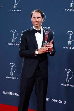 April 21, 2025, Madrid, Madrid, SPAIN: Rafael Nadal poses with the award during the Laureus World Sports Awards Madrid 2025 at Palacio de Cibeles April 21, 2025 in Madrid, Spain. Madrid SPAIN - ZUMAa181 20250421_zaa_a181_399 Copyright: xDennisxAgyemanx