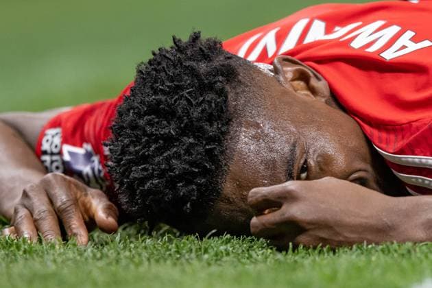 Tottenham Hotspur v Nottingham Forest, Premier League, Football, Tottenham Hotspur Stadium, Tottenham, London, UK - 21 Apr 2025 Taiwo Awoniyi of Nottingham Forest lays on the pitch Tottenham Tottenham Hotspur Stadium London GBR, UK NEWSPAPERS OUT Copyright: xEllixBirchx