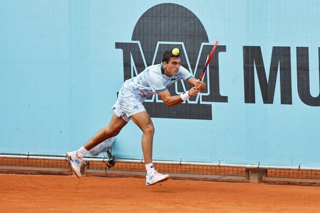Roman Andres Burruchaga (ARG), APRIL 21, 2025 - Tennis : Burruchaga during singles qualifying 1st round match against Vit Kopriva on the ATP, Tennis Herren tour Masters 1000 tournaments Mutua Madrid Open tennis tournament at the Caja Magica in Madrid, Spain. Noxthirdxpartyxsales  (288331263)