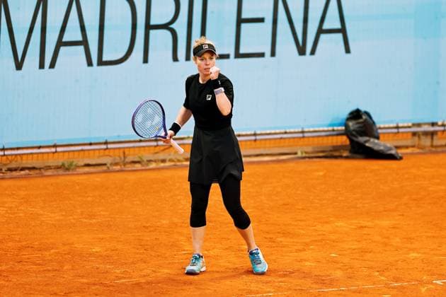 Laura Siegemund (GER)), APRIL 21, 2025 - Tennis : Siegemund celebrate during singles qualifying 1st round match against on the WTA, Tennis Damen tour 1000 tournaments Mutua Madrid Open tennis tournament at the Caja Magica in Madrid, Spain. Noxthirdxpartyxsales  (288333131)