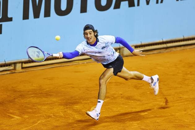 Lloyd Harris (RSA), APRIL 21, 2025 - Tennis : Harris during singles qualifying 1st round match against Rinky Hijikata on the WTA, Tennis Damen tour 1000 tournaments Mutua Madrid Open tennis tournament at the Caja Magica in Madrid, Spain. Noxthirdxpartyxsales  (288333518)