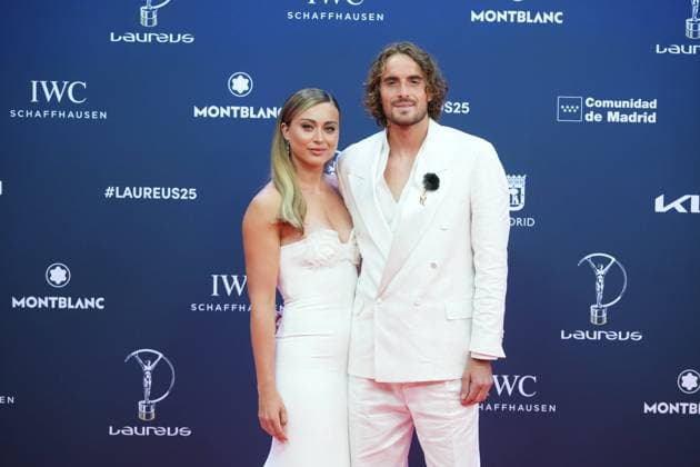 Paula Badosa and Stefanos Tsitsipas at photocall for Laureus awards 2025 in Madrid on Monday, 21 April 2025. Cordon Press   xIMAGOx ximagoximagesx0813436941x