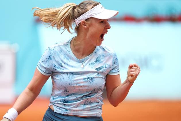 April 22, 2025, Madrid, Madrid, SPAIN: Anna Blinkova of Rusia celebrates a point against Kaitlin Quevedo of Spain during the Mutua Madrid Open 2025, ATP, Tennis Herren Masters 1000 and WTA, Tennis Damen 1000, tennis tournament celebrated at Caja Magica on April 22, 2025 in Madrid, Spain. Madrid SPAIN - ZUMAa181 20250422_zaa_a181_050 Copyright: xIrinaxR.xHipolitox