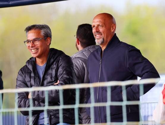 RED BULL Wings Cup Football Tournament Leipzig, 22 04 2025, RB Leipzig Training Center Football Academy , RED BULL Wings Cup International Youth Football Tournament , In the picture from left coach David Wagner and Marc Kosicke advisor of Jürgen Klopp , For editorial use only , Picture Point