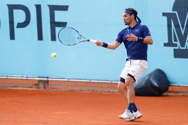April 22, 2025, Madrid, Madrid, SPAIN: Fabio Fognini of Italy in action against Rinky Hijikata of Australia during the Mutua Madrid Open 2025, ATP, Tennis Herren Masters 1000 and WTA, Tennis Damen 1000, tennis tournament celebrated at Caja Magica on April 22, 2025 in Madrid, Spain. Madrid SPAIN - ZUMAa181 20250422_zaa_a181_192 Copyright: xDennisxAgyemanx