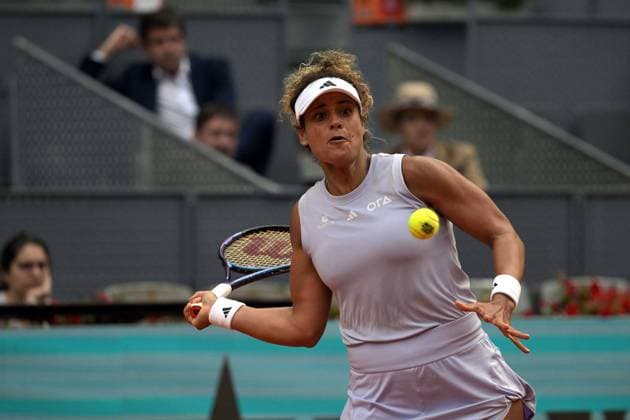 April 22, 2025, Madrid, Madrid, Spain: MAYAR SHERIF of Egypt during her match against JESSICA BOUZAS MANEIRO of Spain on Day Two of the Mutua Madrid Open at La Caja Magica. JESSICA BOUZAS MANEIRO won 6-3 6-1. Madrid Spain - ZUMAd308 20250422_zsp_d308_043 Copyright: xJuanxCarlosxLucasx