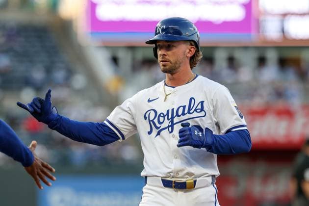 MLB, Baseball Herren, USA 2025: Rockies Vs Royals APR 22 April 22, 2025: Kansas City Royals right fielder Drew Waters (8) reacts to his single during the third inning against the Colorado Rockies at Kauffman Stadium in Kansas City, MO. David Smith CSM (Credit Image: Â David Smith Cal Media) Kansas City Mo United States of America EDITORIAL USE ONLY Copyright: xx ZUMA-20250422_zma_c04_011.jpg DavidxSmithx csmphotothree377680