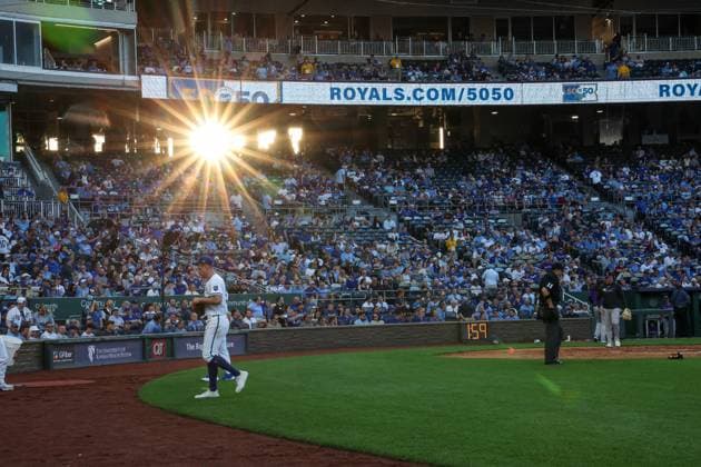 MLB, Baseball Herren, USA 2025: Rockies Vs Royals APR 22 April 22, 2025: A view of the stands with a sunburst during a game between the Kansas City Royals and Colorado Rockies at Kauffman Stadium in Kansas City, MO. David Smith CSM (Credit Image: Â David Smith Cal Media) Kansas City Mo United States of America EDITORIAL USE ONLY Copyright: xx ZUMA-20250422_zma_c04_034.jpg DavidxSmithx csmphotothree377701