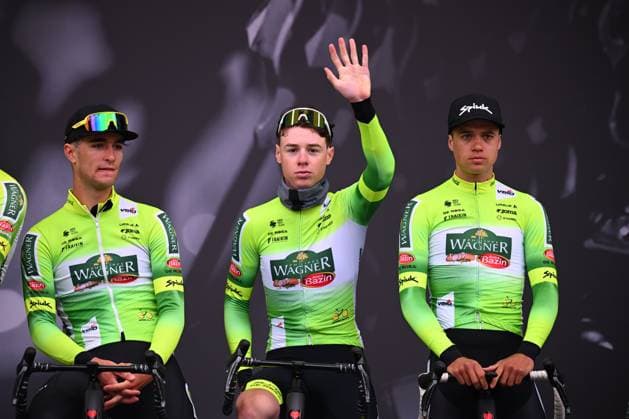 La Fleche Wallonne 2025 cycling race HUY, BELGIUM - APRIL 23 : Van Hautegem Leander (BEL) of Wagner Bazin WB on stage before the start of the race during the Men Elite UCI 1.Pro 89th A.S.O. La Fleche Wallonne cycling race with start in Ciney and finish in Huy (205,2 km) on April 23, 2025 in Huy, Belgium, 23 04 2025 ( Motordriver Guy De Vuyst & Huy Belgium  Copyright: xTomasxSiskx