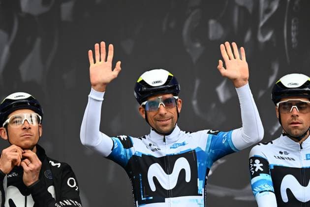 La Fleche Wallonne 2025 cycling race HUY, BELGIUM - APRIL 23 : Oliveira Nelson (POR) of Movistar Team on stage before the start of the race during the Men Elite UCI 1.Pro 89th A.S.O. La Fleche Wallonne cycling race with start in Ciney and finish in Huy (205,2 km) on April 23, 2025 in Huy, Belgium, 23 04 2025 ( Motordriver Guy De Vuyst & Huy Belgium  Copyright: xTomasxSiskx