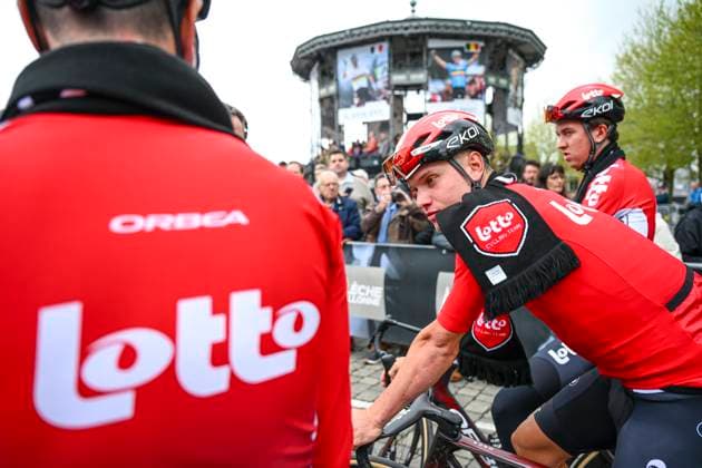 La Fleche Wallonne 2025 cycling race HUY, BELGIUM - APRIL 22 : Van Eetvelt Lennert (BEL) of Lotto before the start of the race during the Men Elite UCI 1.Pro 89th A.S.O. La Fleche Wallonne cycling race with start in Ciney and finish in Huy (205,2 km) on April 22, 2025 in Huy, Belgium, 22 04 2025 Huy Belgium  Copyright: xVincentxKalutx