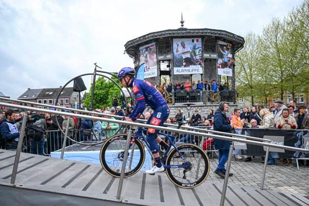 La Fleche Wallonne 2025 cycling race HUY, BELGIUM - APRIL 22 : Riders of Team Picnic PostNL before the start of the race during the Men Elite UCI 1.Pro 89th A.S.O. La Fleche Wallonne cycling race with start in Ciney and finish in Huy (205,2 km) on April 22, 2025 in Huy, Belgium, 22 04 2025 Huy Belgium  Copyright: xVincentxKalutx