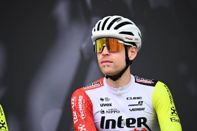 La Fleche Wallonne 2025 cycling race HUY, BELGIUM - APRIL 23 : Kamp Alexander (DEN) of Intermarche - Wanty on stage before the start of the race during the Men Elite UCI 1.Pro 89th A.S.O. La Fleche Wallonne cycling race with start in Ciney and finish in Huy (205,2 km) on April 23, 2025 in Huy, Belgium, 23 04 2025 ( Motordriver Guy De Vuyst & Huy Belgium  Copyright: xTomasxSiskx