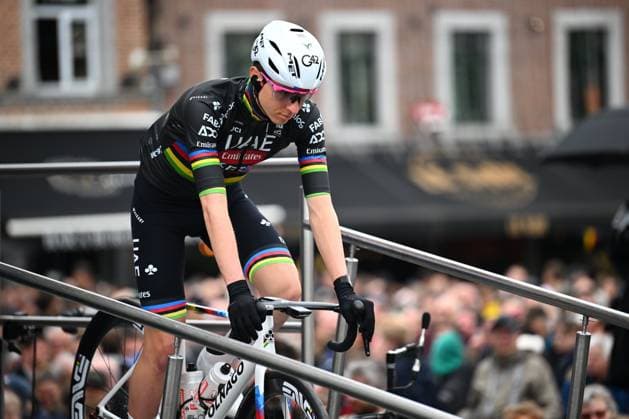 La Fleche Wallonne 2025 cycling race HUY, BELGIUM - APRIL 23 : Pogacar Tadej (SLO) of UAE Team Emirates - XRG on stage before the start of the race during the Men Elite UCI 1.Pro 89th A.S.O. La Fleche Wallonne cycling race with start in Ciney and finish in Huy (205,2 km) on April 23, 2025 in Huy, Belgium, 23 04 2025 ( Motordriver Guy De Vuyst & Huy Belgium  Copyright: xTomasxSiskx