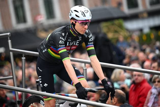 La Fleche Wallonne 2025 cycling race HUY, BELGIUM - APRIL 23 : Pogacar Tadej (SLO) of UAE Team Emirates - XRG on stage before the start of the race during the Men Elite UCI 1.Pro 89th A.S.O. La Fleche Wallonne cycling race with start in Ciney and finish in Huy (205,2 km) on April 23, 2025 in Huy, Belgium, 23 04 2025 ( Motordriver Guy De Vuyst & Huy Belgium  Copyright: xTomasxSiskx