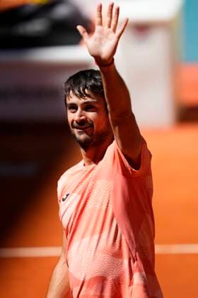 Mutua Madrid Open - Previews Mariano Navone celebrates the victory after winning the match between the french Giovanni Mpethsi Perricard and the argentinean Mariano Navone of the Mutua Madrid Open 2025, ATP, Tennis Herren Masters 1000 and WTA, Tennis Damen 1000, tournament celebrates at Caja Magica on April 23, 2025 in Madrid, Spain. Madrid Spain  Copyright: xJosexBretonx originalFilename:bretonhernandez-mutuamad250423_npS0d.jpg