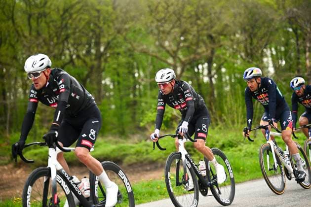 La Fleche Wallonne 2025 cycling race HUY, BELGIUM - APRIL 23 : Grossschartner Felix (AUT) of UAE Team Emirates in action during the Men Elite UCI 1.Pro 89th A.S.O. La Fleche Wallonne cycling race with start in Ciney and finish in Huy (205,2 km) on April 23, 2025 in Huy, Belgium, 23 04 2025 ( Motordriver Guy De Vuyst & Huy Belgium  Copyright: xTomasxSiskx