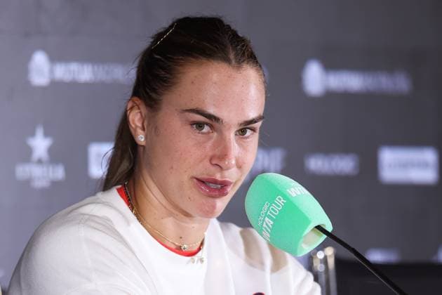 April 23, 2025, Madrid, Madrid, SPAIN: Aryna Sabalenka of Belarus attends her press conference, PK, Pressekonferenz during the Mutua Madrid Open 2025, ATP, Tennis Herren Masters 1000 and WTA, Tennis Damen 1000, tennis tournament celebrated at Caja Magica on April 23, 2025 in Madrid, Spain. Madrid SPAIN - ZUMAa181 20250423_zaa_a181_100 Copyright: xIrinaxR.xHipolitox