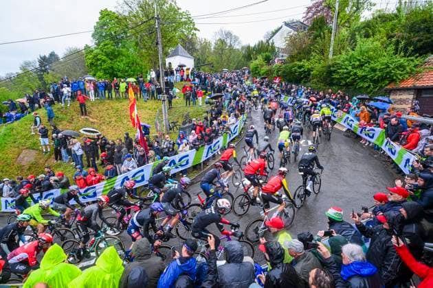 La Fleche Wallonne 2025 cycling race HUY, BELGIUM - APRIL 22 : Illustration picture of the peloton during the Men Elite UCI 1.Pro 89th A.S.O. La Fleche Wallonne cycling race with start in Ciney and finish in Huy (205,2 km) on April 22, 2025 in Huy, Belgium, 22 04 2025 Huy Belgium  Copyright: xVincentxKalutx