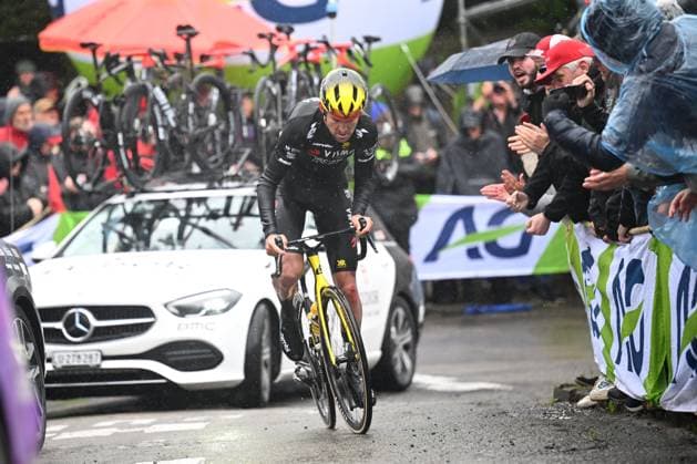 La Fleche Wallonne 2025 cycling race HUY, BELGIUM - APRIL 23 : Benoot Tiesj (BEL) of Team Visma - Lease a Bike in action during the Men Elite UCI 1.Pro 89th A.S.O. La Fleche Wallonne cycling race with start in Ciney and finish in Huy (205,2 km) on April 23, 2025 in Huy, Belgium, 23 04 2025 ( Motordriver Guy De Vuyst & Huy Belgium  Copyright: xTomasxSiskx