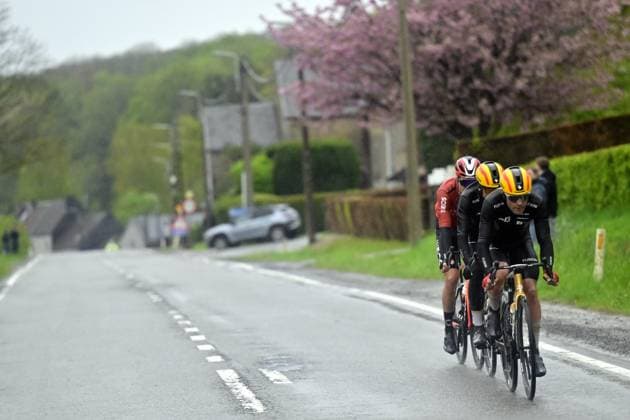 Norwegian Tobias Svendsen Foss of Ineos Grenadiers, Norwegian Fredrik Dversnes of Uno-X Mobility and Norwegian Andreas Leknessund of Uno-X Mobility pictured in action during the men s race of the La Fleche Wallonne , one day cycling race (Waalse Pijl - Walloon Arrow), 205,2 km from Ciney to Huy, Wednesday 23 April 2025. DIRKxWAEM  x121645255x