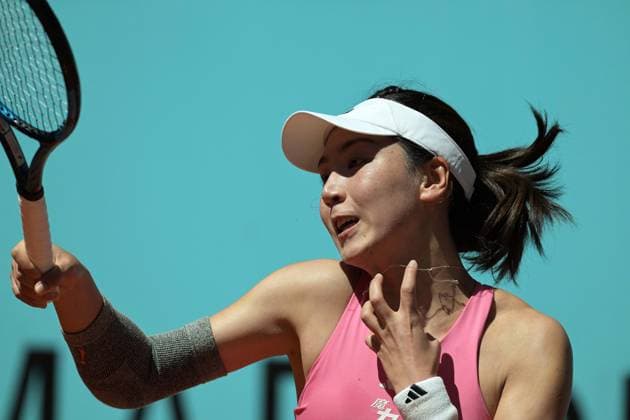 April 23, 2025, Madrid, Madrid, Spain: XINYU WANG of China during her match against MARIA SAKKARI of Greece on Day Three of the Mutua Madrid Open at La Caja Magica. Madrid Spain - ZUMAd308 20250423_zsp_d308_019 Copyright: xJuanxCarlosxLucasx