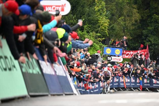 La Fleche Wallonne 2025 cycling race HUY, BELGIUM - APRIL 23 : Pogacar Tadej (SLO) of UAE Team Emirates - XRG in action during the Men Elite UCI 1.Pro 89th A.S.O. La Fleche Wallonne cycling race with start in Ciney and finish in Huy (205,2 km) on April 23, 2025 in Huy, Belgium, 23 04 2025 ( Motordriver Guy De Vuyst & Huy Belgium  Copyright: xTomasxSiskx