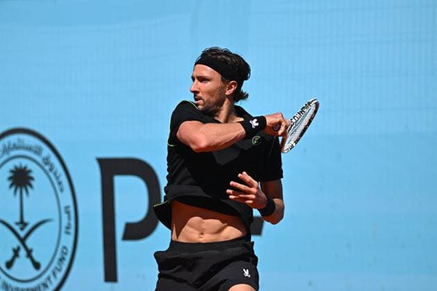Mutua Madrid Open - First Round Arthur Rinderknech (FRA) during his first round match at the Mutua Madrid Open in Madrid , Spain, on April, 23, 2025. Photo by Corinne Dubreuil ABACAPRESS.COM Madrid Spain  Copyright: xDubreuilxCorinne ABACAx