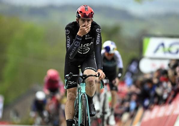 French Kevin Vauquelin of Arkea-BB Hotels finishes as second in the men s race of the La Fleche Wallonne , one day cycling race (Waalse Pijl - Walloon Arrow), 205,2 km from Ciney to Huy, Wednesday 23 April 2025. JASPERxJACOBS  x121653582x