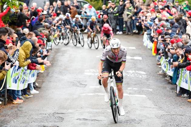 La Fleche Wallonne 2025 cycling race HUY, BELGIUM - APRIL 23 : Pogacar Tadej (SLO) of UAE Team Emirates - XRG in action during the Men Elite UCI 1.Pro 89th A.S.O. La Fleche Wallonne cycling race with start in Ciney and finish in Huy (205,2 km) on April 23, 2025 in Huy, Belgium, 23 04 2025 ( Motordriver Guy De Vuyst & Huy Belgium  Copyright: xEtiennexGarnierx