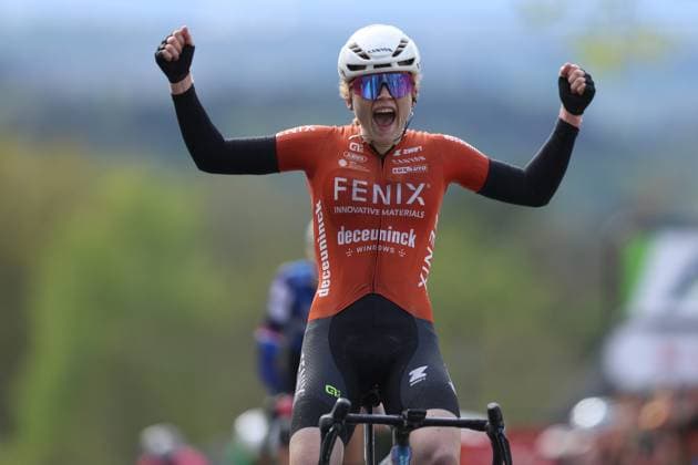 Cycling UCI World Tour Women Elite La Fleche Wallonne Femmes on 23 04 2025 in Huy Race winner Puck Pieterse Netherlands wins the race xJRx