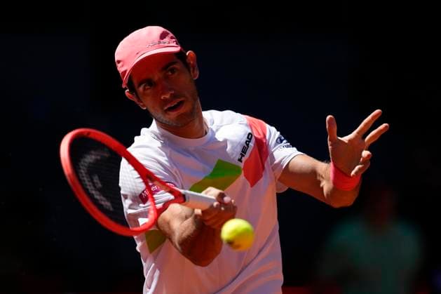 April 23, 2025, Madrid, Madrid, SPAIN: Nuno Borges of Portugal in action against Pablo Carreno of Spain during the Mutua Madrid Open 2025, ATP, Tennis Herren Masters 1000 and WTA, Tennis Damen 1000, tennis tournament celebrated at Caja Magica on April 23, 2025 in Madrid, Spain. Madrid SPAIN - ZUMAa181 20250423_zaa_a181_124 Copyright: xOscarxJ.xBarrosox