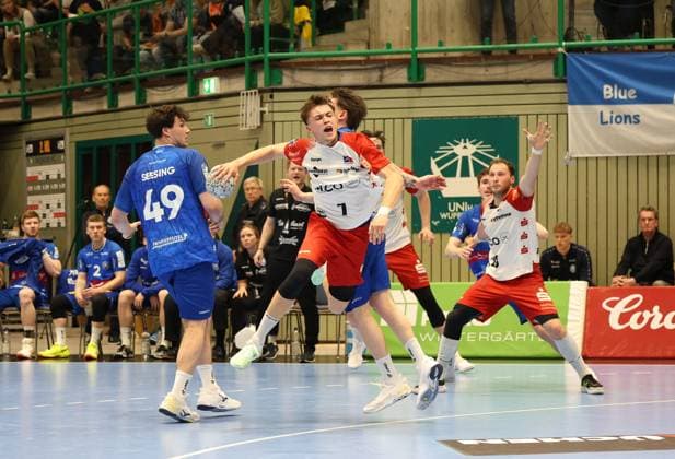 f l Arnor Vidarsson Bergischer HC 17 , Aron Seesing Bergischer HC 49 , Elias Huber HBW Balingen Weilstetten 07 , Elias Scholtes Bergischer HC 04 , Tobias Heinzelmann HBW Balingen Weilstetten 28 Bergischer HC 06 vs HBW Balingen Weilstetten, Handball, 2 HBL, Season 2024 2025, 23 04 2025 Bergischer HC 06 vs HBW Balingen Weilstetten, Handball, 2 HBL, Season 2024 2025, 23 04 2025 Wuppertal Copyright: xEibner-Pressefoto ThomasxStoeckex EP_TSR